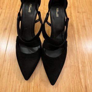 Diane Von Furstenberg Black Suede Pointed Kitten Heels